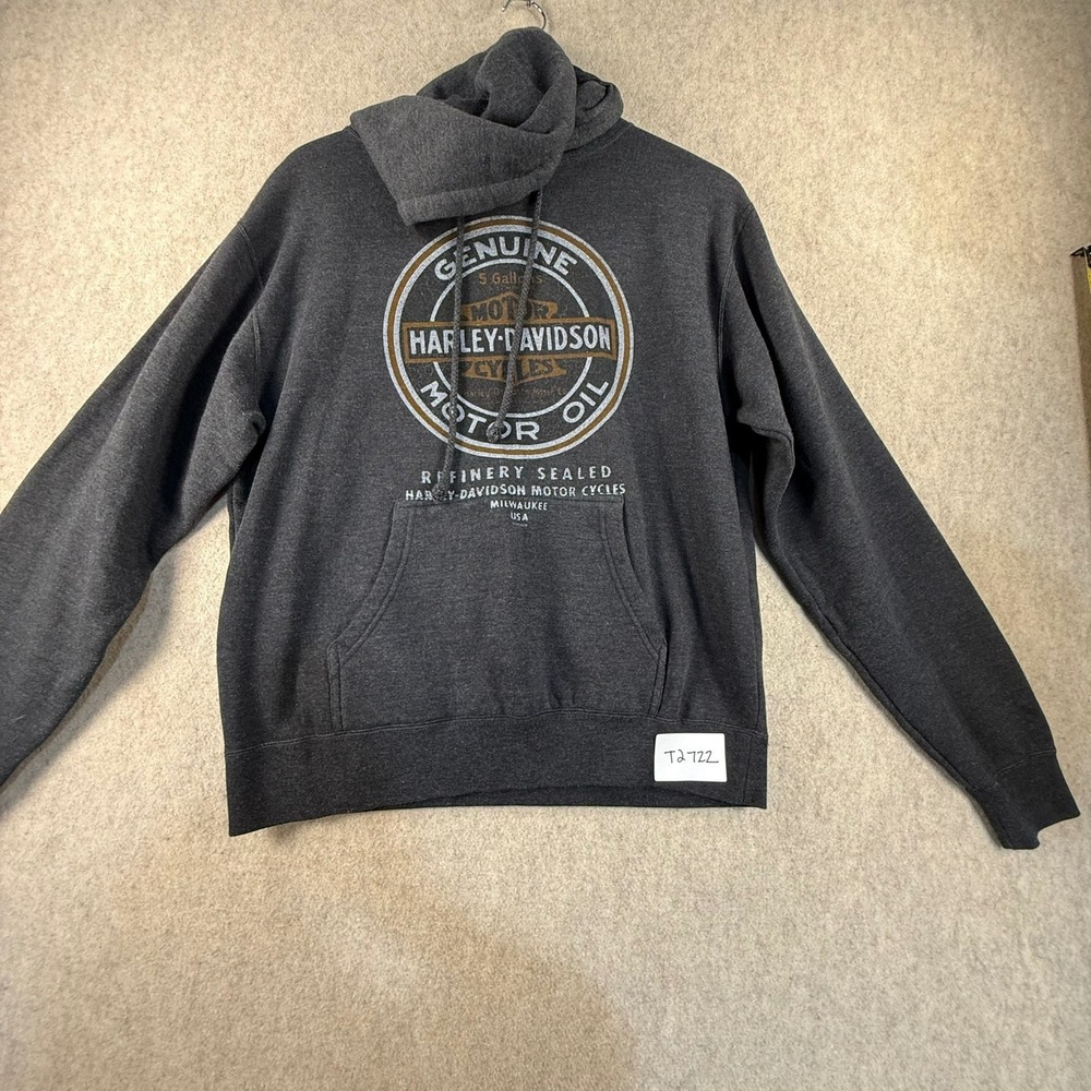 Harley-Davidson Mens XL Charcoal Gray Motor Oil Graphic Pullover Hoodie